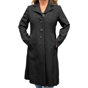 Vintage Belk’s Black Long Button Front Winter Coat Fits Modern Size 10